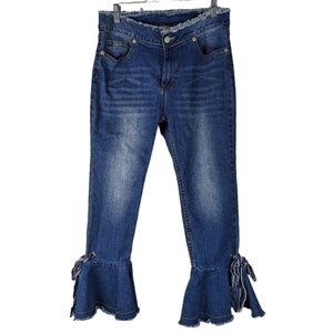 Gianni Bini Blue Cropped Jeans with Ruffle Hem